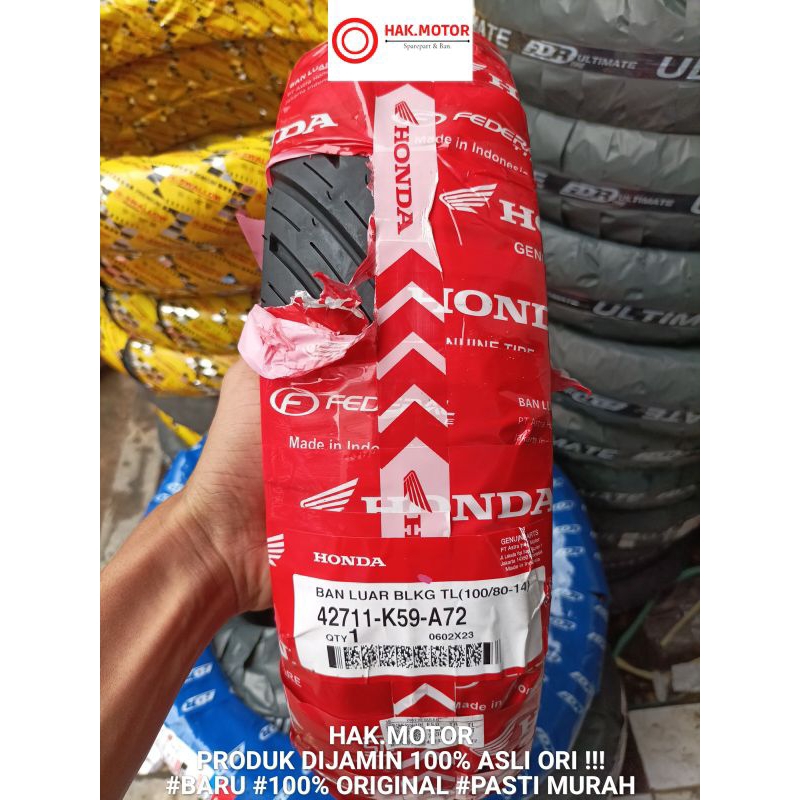 BAN TUBLES MATIC ASLI HONDA FEDERAL AHM ( 100/80-14 ) K59-A72 . DIJAMIN ASLI 100% ORIGINAL & BARU  F