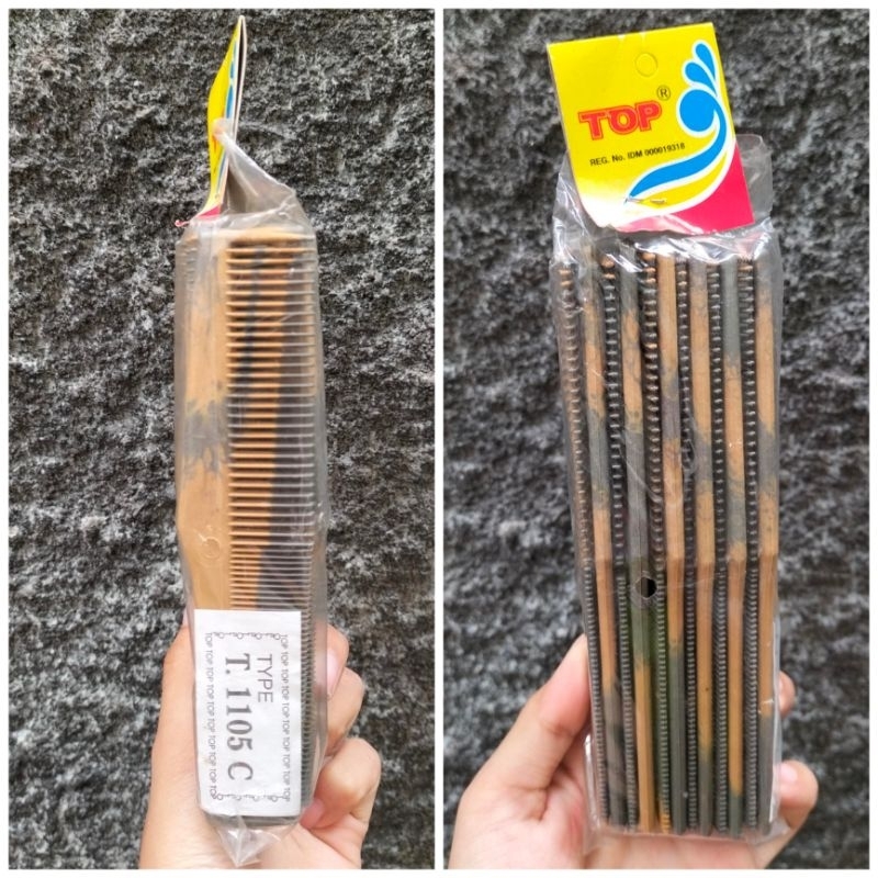 [LUSIN/ 12PCS] Sisir gagang lurus coklat TOP tanggung 1105