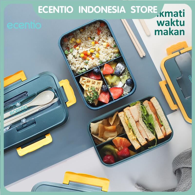 ecentio Lunch Box stailes 3 sekat anti tumpah tempat penyimpan bekal keman kotak makan FREE SENDOK