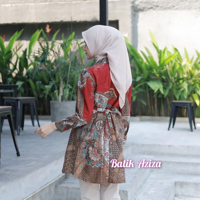 Batik Modern Wanita Atasan Batik Wanita Tunik Batik Dress Batik Cantika Merah dan Teracota by Batik Aziza