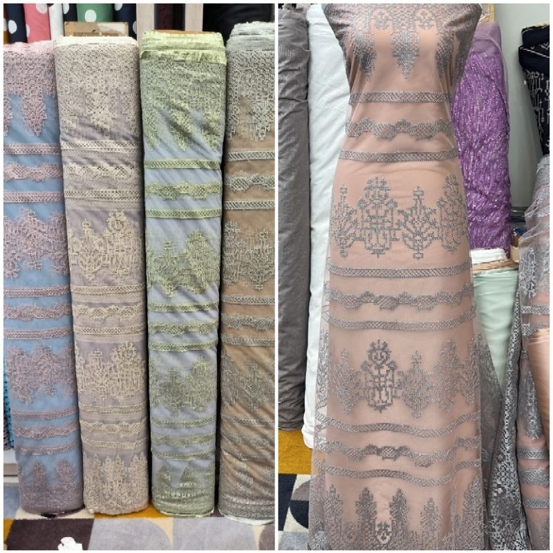 TULLE BORDIR ETNIK MOTIF/CROSS STITCH ETHNIC TULLE/TILE ETNIK/TULE ETNIK