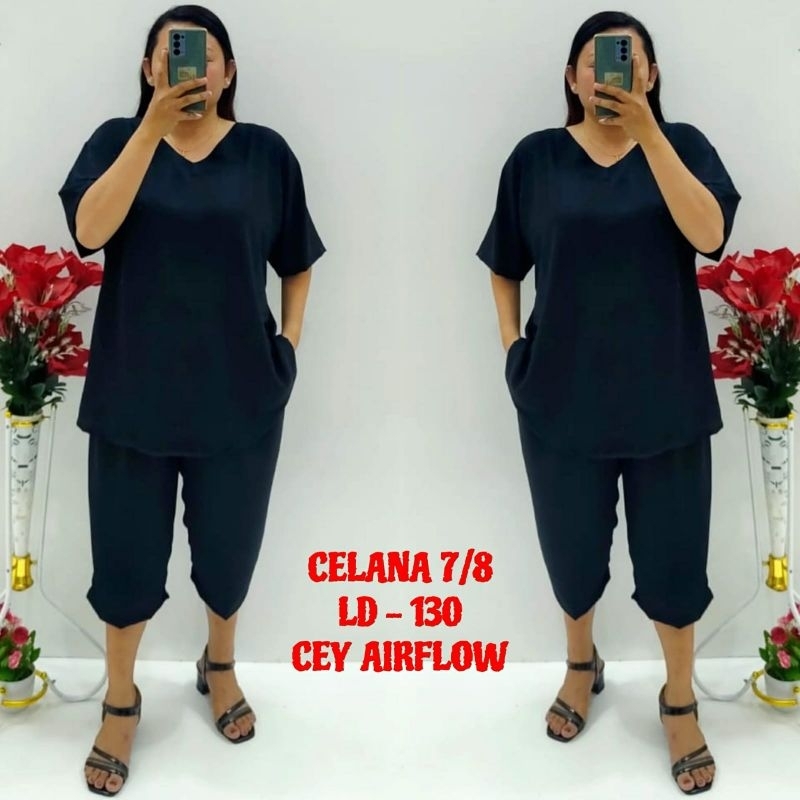 CNC - Viral Wanita Dewasa Terbaru/Stelan Celana 7/8 V 5XL Cey Airflow Cringkel Polos