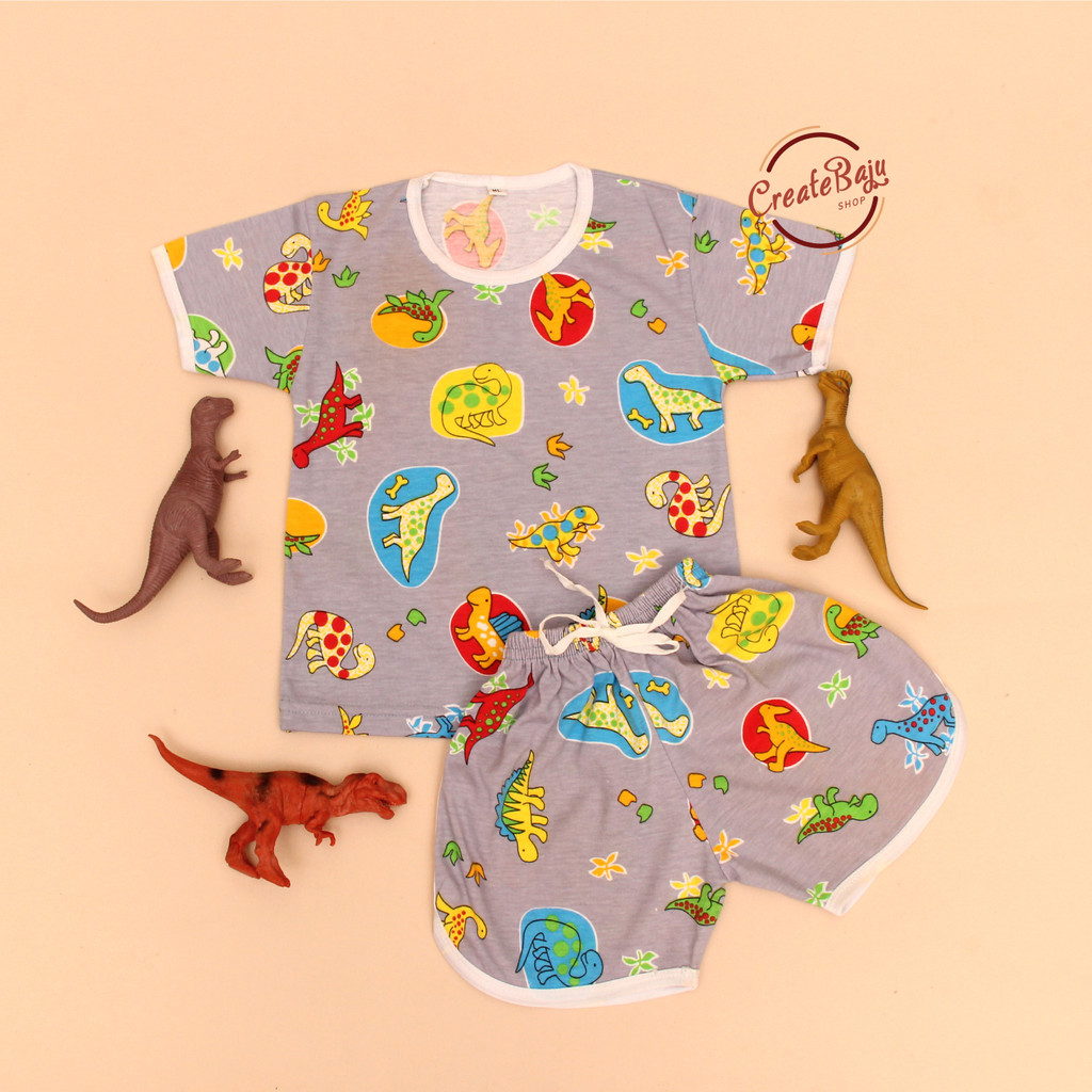 PROMO 7.7 SETELAN ANAK MOTIF BABY DINO SETELAN ANAK POLOS UNISEX LENGAN PENDEK
