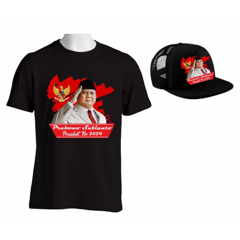 kaos prabowo subianto dan topi prabowo subianto for president 2024