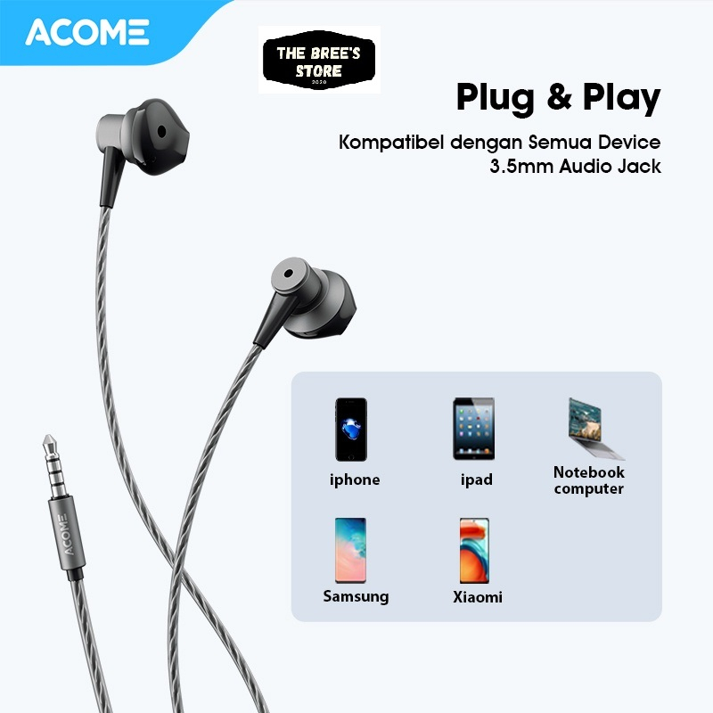 Acome Wired Earphone Headset AluminumAlloy Garansi Resmi 1 thn AW08