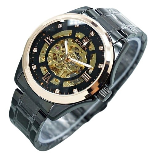 Jam Tangan Pria Rolex Automatic Rantai Hitam CH-424 - Box Ekslusive