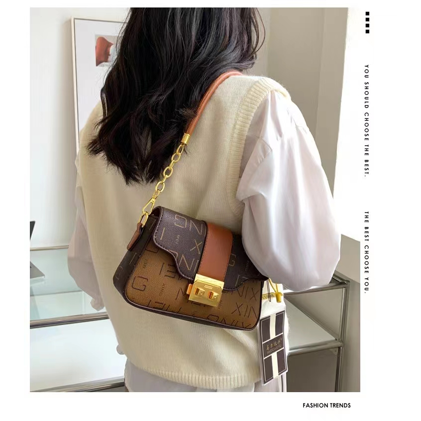 BJ32199 (TIDAK ADA HANGTAG) - COFFEE/WHITE/BROWN TAS SLEMPANG HANDBAG JINJING WANITA FASHION IMPORT MODIS ELEGAN TERMURAH TERLARIS TERBARU BAGSTORE JAKARTA TAS BATAM LT2199