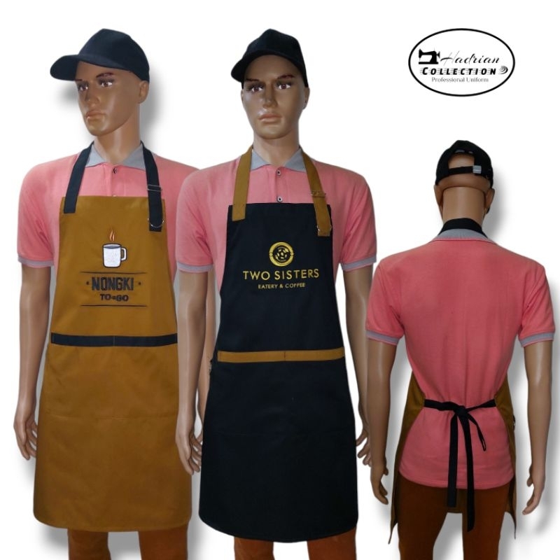 Celemek Apron Barista Waitres Barbeshop Salon Chef - Drill Grade A ( NEW PRODUK )