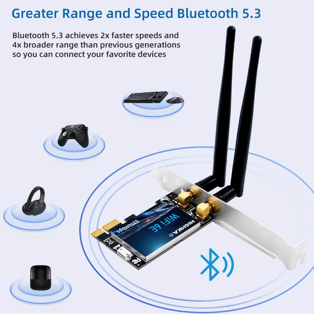 Wi-Fi 6E Intel AX210 PCIe Wifi Card 2.4G/5G/6GHz 5374Mbps BT5.3 PCIe