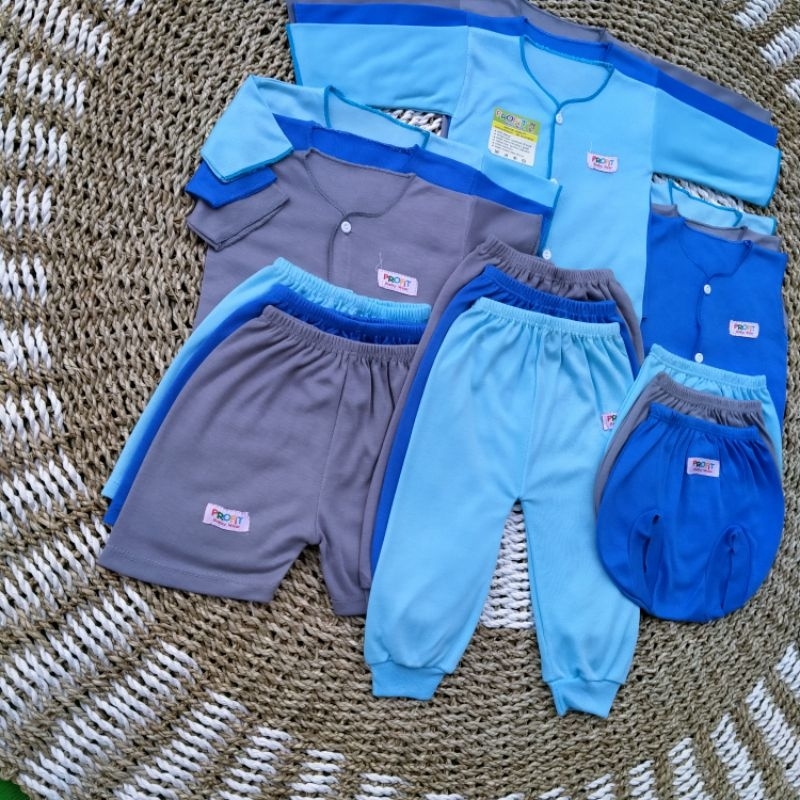 18 Pcs Paket Baju Bayi Baru Lahir/9 Stel Newborn, Abu, Biru,Turkis