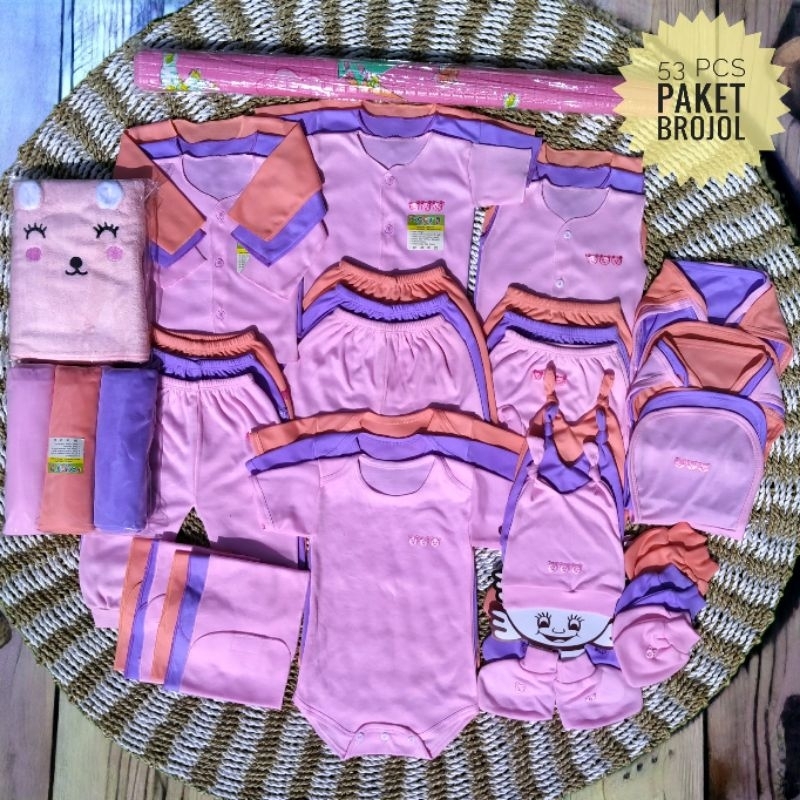 53 PCS Paket perlengkapan Bayi Baru Lahir/Paket Brojol Baby Newborn/Paket Lengkap Terkomplit Seri Perempuan talitababywear