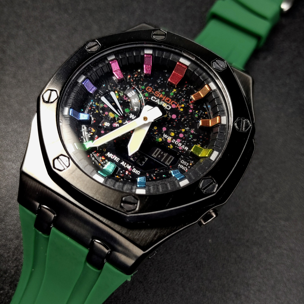 Jam Tangan Pria Wanita Casio G-Shock GM-2100 Series Custom Gen 1 Green Splash Rainbow Limited