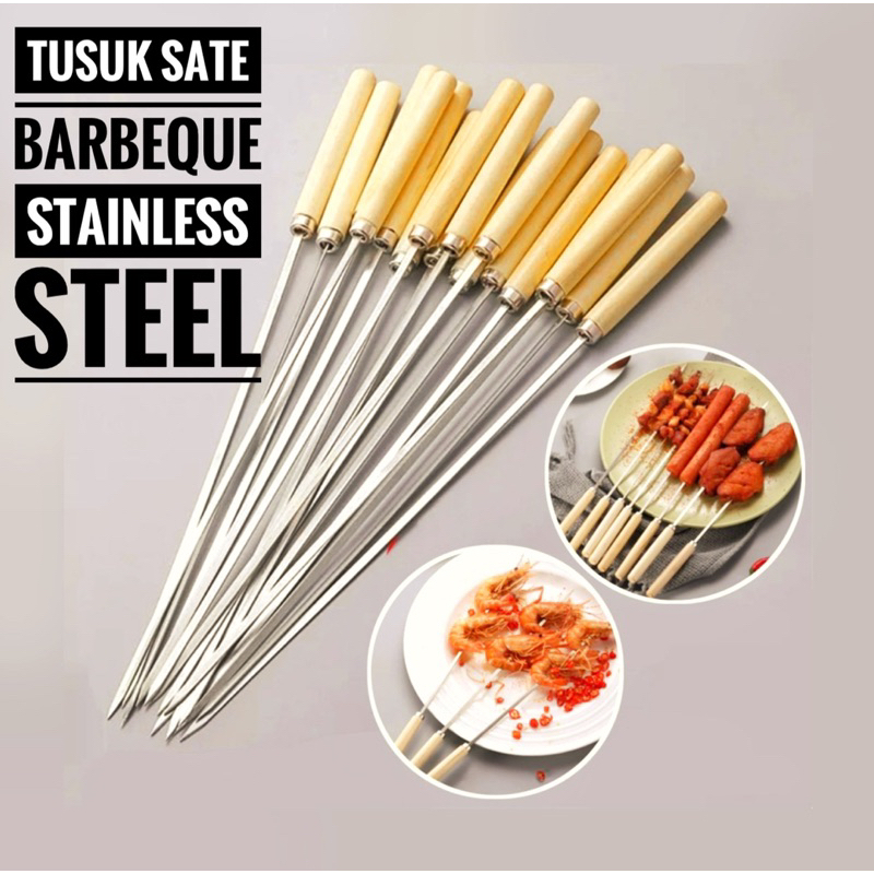 Alat Tusuk Sate Barbeque Stainless Steel Set isi 50 Tusuk