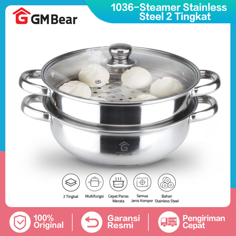 GM Bear Steamer Stainless Steel Panci Kukus 2 Tingkat 1036 / 1036