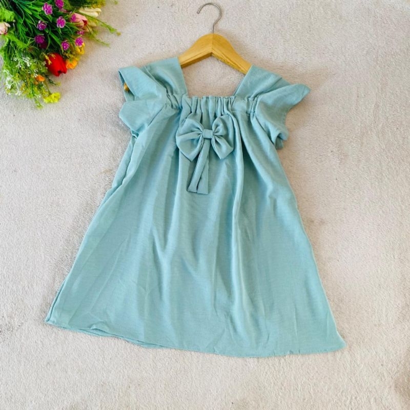 Dress Anak 2 3 4 Tahun Anak Cewek Perempuan Crinkle Lucu kekinian lengan pendek terbaru pita viral ( Dress Keruta )