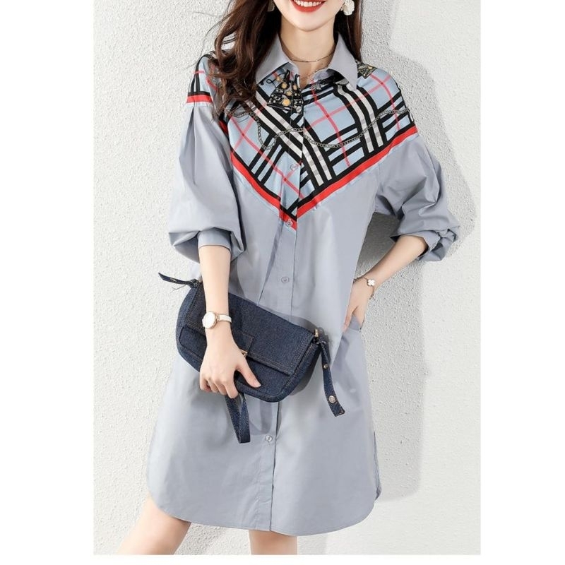 1874 Baju DRES KEMEJA PANJANG LONG SHIRT lengan panjang Korea Korean style wanita premium import baj
