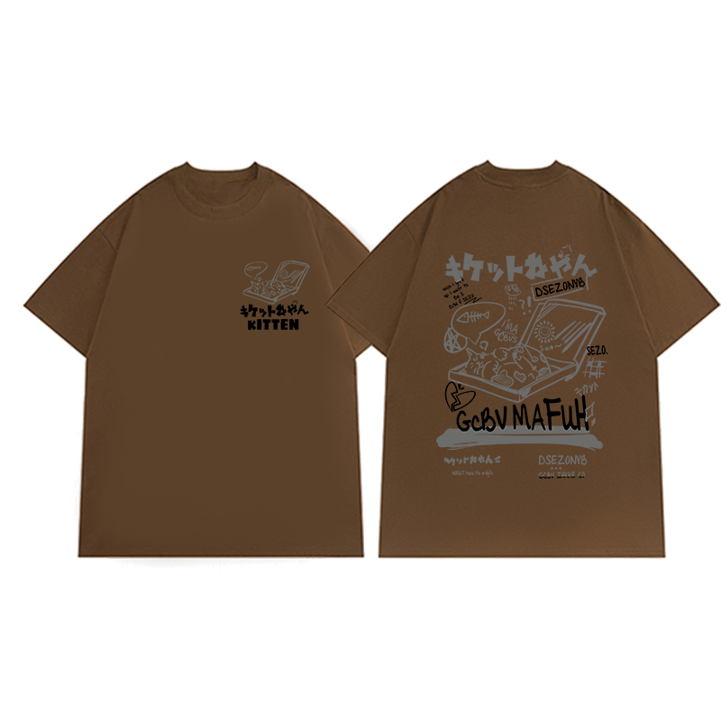 XiaoZhaiNv Kaos Atasan Wanita Kucing Tidur Kartun Pattern Lengan Pendek A0277/Korean Style