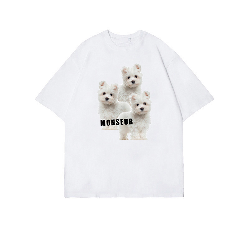 EUNII T-shirt Lengan Pendek Cartoon Monseur Dog Korean Style/Kaos Atasan Wanita/Baju Kaus Oversize Wanita/Kaos Wanita