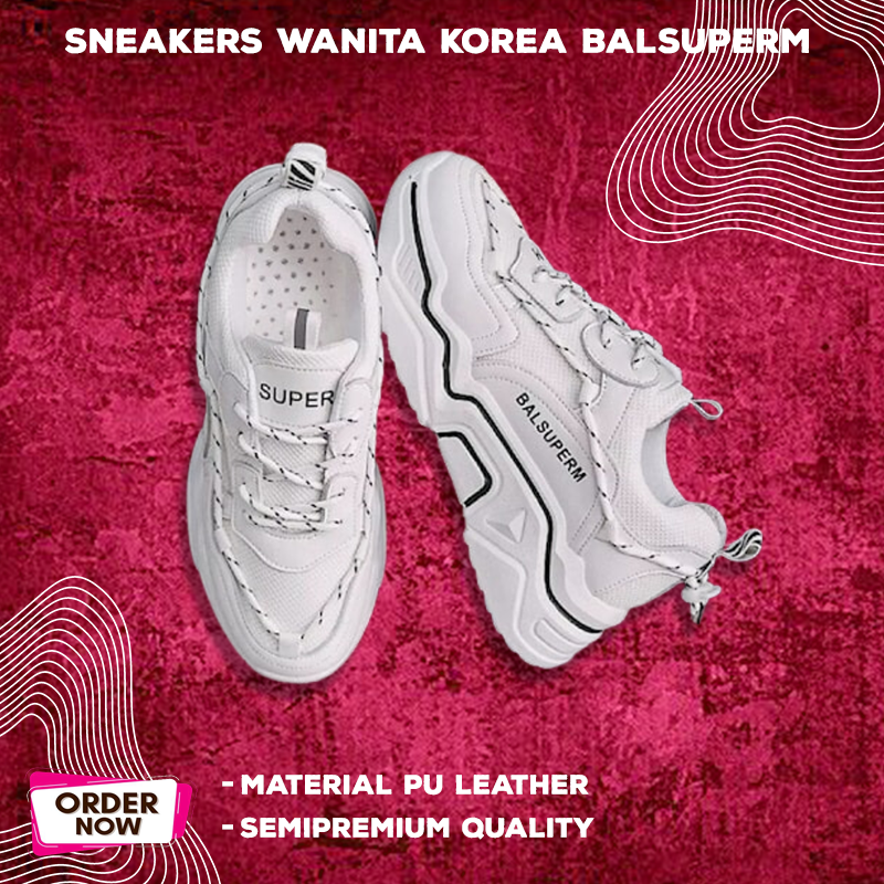 Sepatu Wanita Sneakers Putih Sekolah Tali Korea Import Cewek Sport Korean Style Sneaker Casual Cewe 