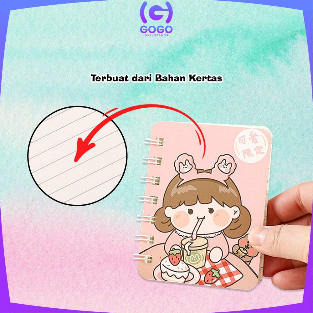 GOGO-A58 Buku Catatan Kartun Memo Kecil A7 80 Lembar / Buku Kecil Notebook Ring Motif Notepad / Buku Mini Alat Tulis Portable