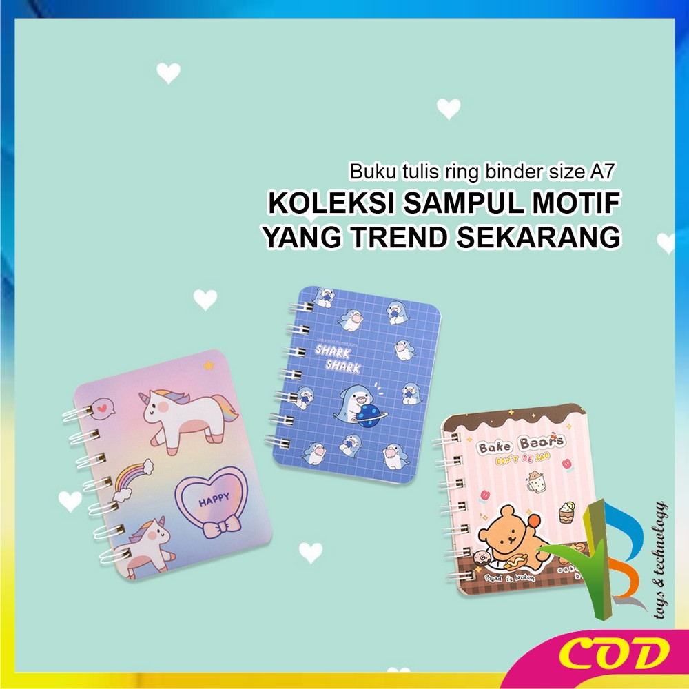 RB-A58 Buku Catatan Kartun Memo Kecil A7 80 Lembar / Buku Kecil Notebook Ring Motif Notepad / Buku Mini Alat Tulis Portable