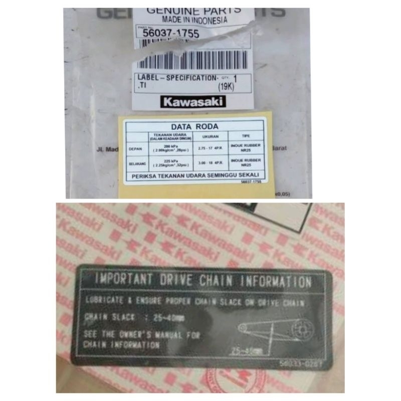 STIKER LABEL DATA RODA ARM SPAKBOR NINJA R SS KIS NINJA BARONG ORIGINAL