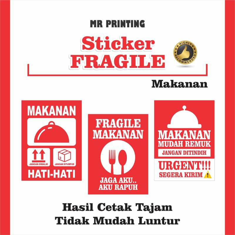 

STIKER FRAGILE MAKANAN - STIKER PENGIRIMAN MAKANAN - STIKER PACKING RECOMMENDED - STIKER PECAH BELAH