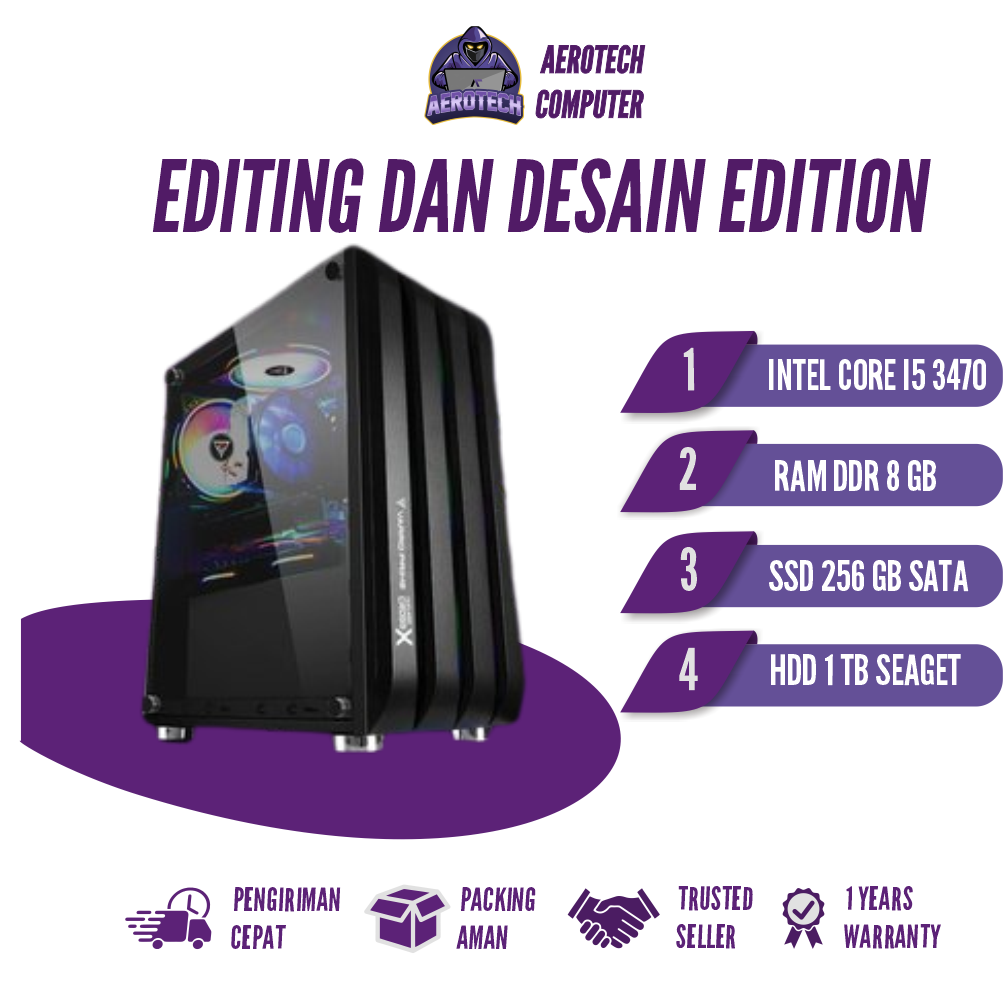 PC RAKITAN CORE I5 3470 | RAM 8 GB | SSD 256 GB | HDD 1 TB UNTUK EDITING DAN DESAIN