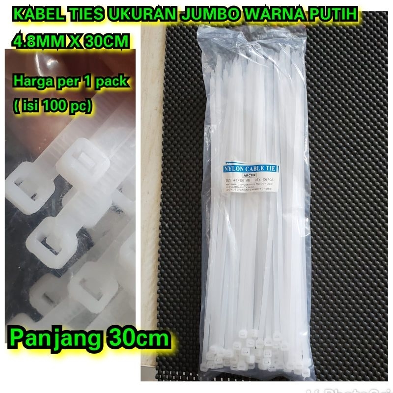 kabel ties Jumbo 4.8mm x 30cm jumbo Warna Putih 100 pc kabel tis ukuran besar dan tebal