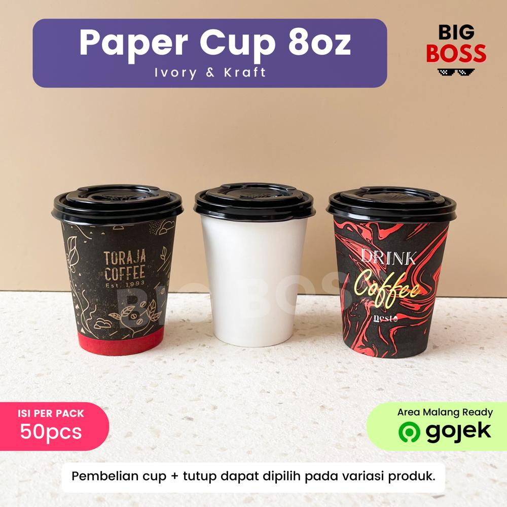 [ISI 50PCS] Paper Cup 8 Oz (240ml) / Gelas Kertas Kopi Teh Polos Motif Tahan Panas / Hot Paper Cup Kraft