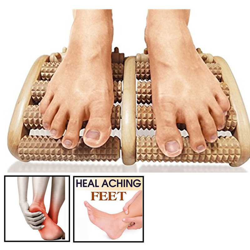 Pijat Kaki Wooden Foot Roller Massager Reflexology 5 Row Alat Pijat Relaksasi Kaki Desain Roller Berkualitas