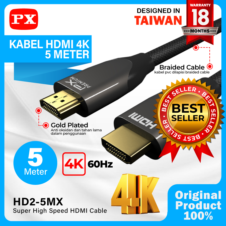 Kabel HDMI Ultra HD 4K High Speed HDR Nylon Braided 5M PX HD2-5MX