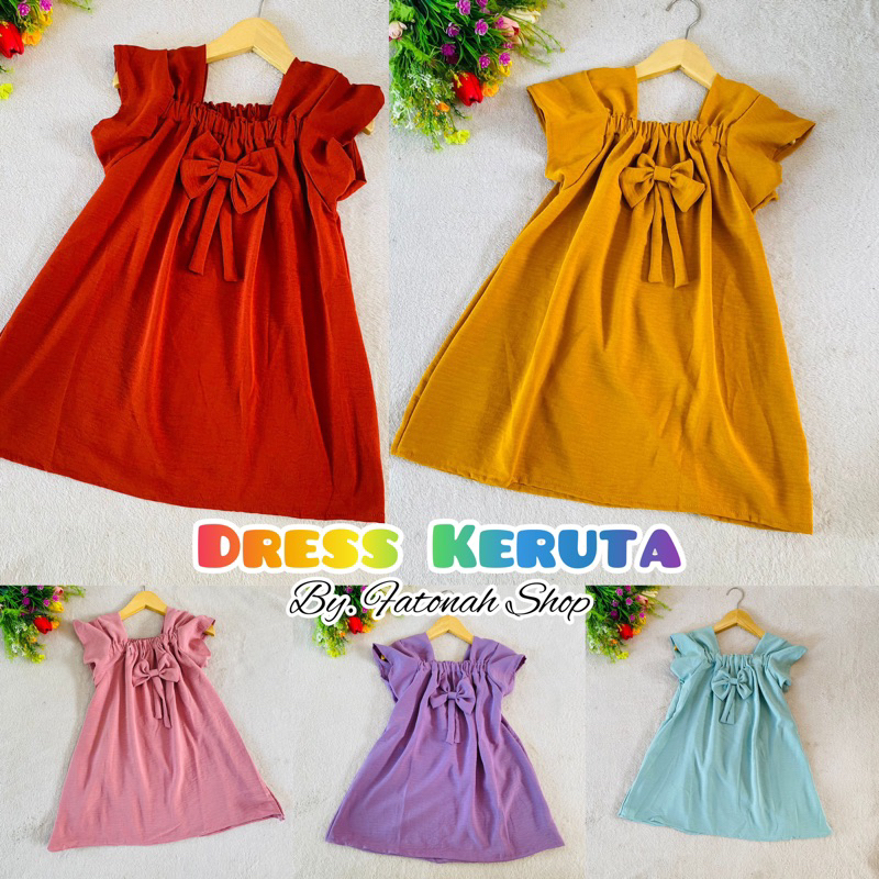 Dress Anak 2 3 4 Tahun Anak Cewek Perempuan Crinkle Lucu kekinian lengan pendek terbaru pita viral ( Dress Keruta )