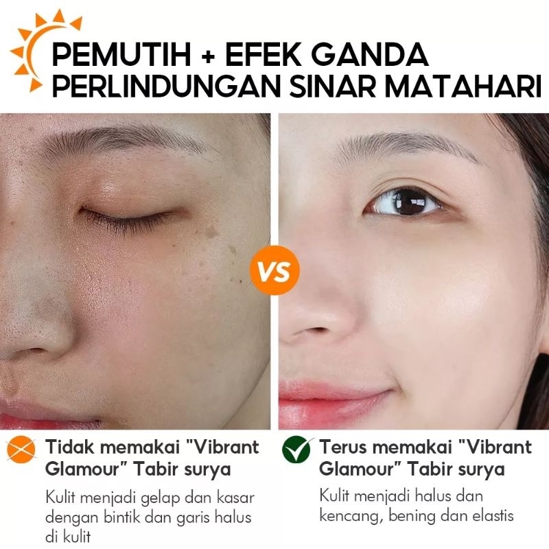 VIBRANT GLAMOUR suncreen Krim Tabir Surya Pemutih 50g Efek Pemutih Ganda Perlindungan Matahari Tabir Surya untuk Wajah