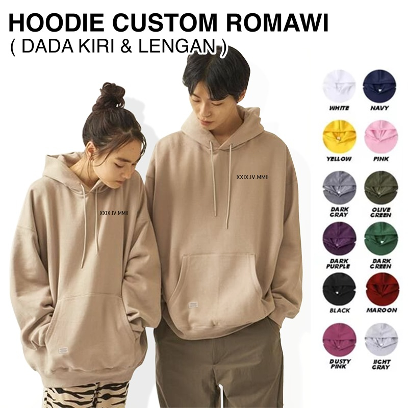 Parisdivarious Sweater Hoodie Jemper Couple Custom Request Angka Romawi Abjad di Lengan Bahan Fleece Size S - XXL (Pria &amp; Wanita)