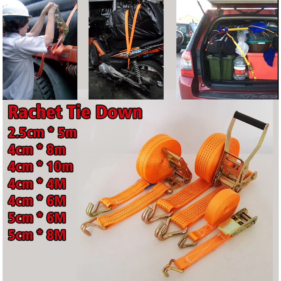 Rachet Tie Down 4m 5m 6m 8m 10m Tali ikat barang Motor mobil - pengikat cargo motor Track belt