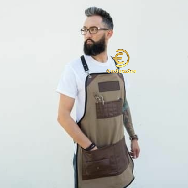 Apron Barbershop Celemek Barista Apron Cafe Celemek Cukur Rambut kanvas waterpellen 100% &amp; Pu kulit pocket X strep