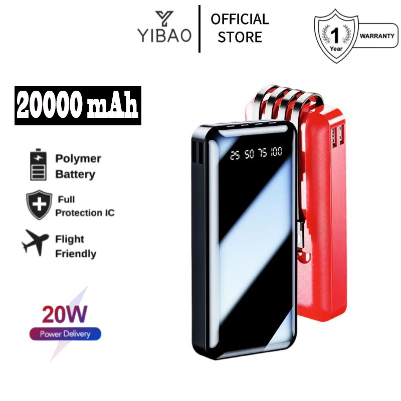 YIBAO Powerbank 20000 mAh 4 Kabel Data Fast Charging