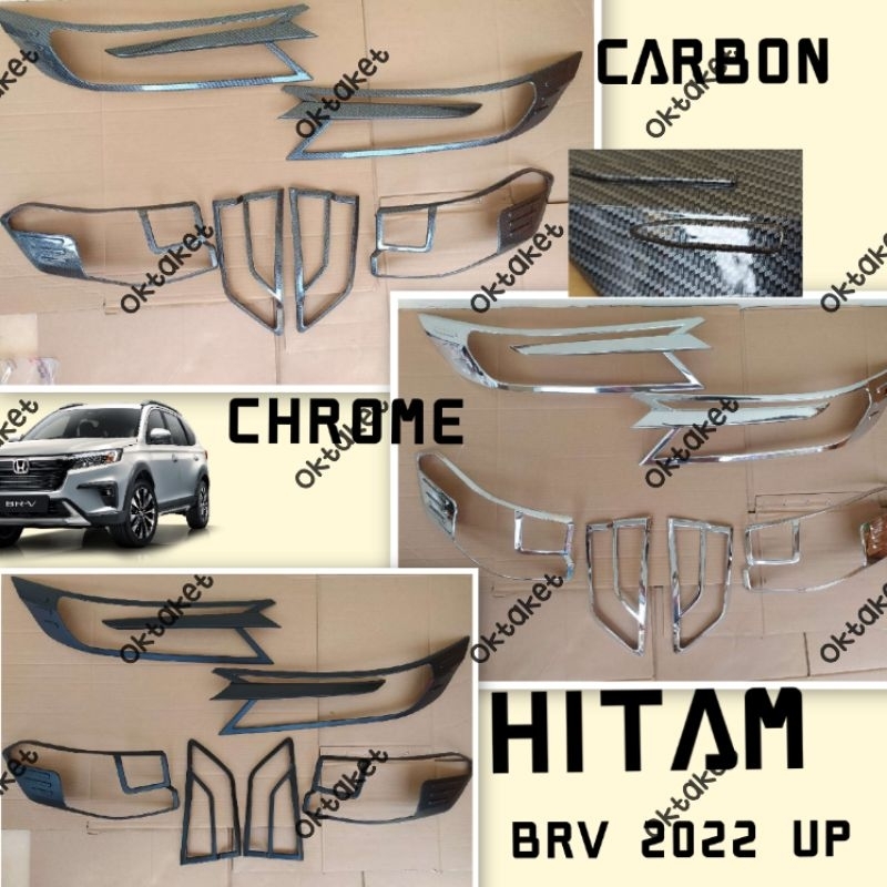 paket garnish lampu depan belakang Brv 2022 2023 2024 Hitam Chrome Carbon