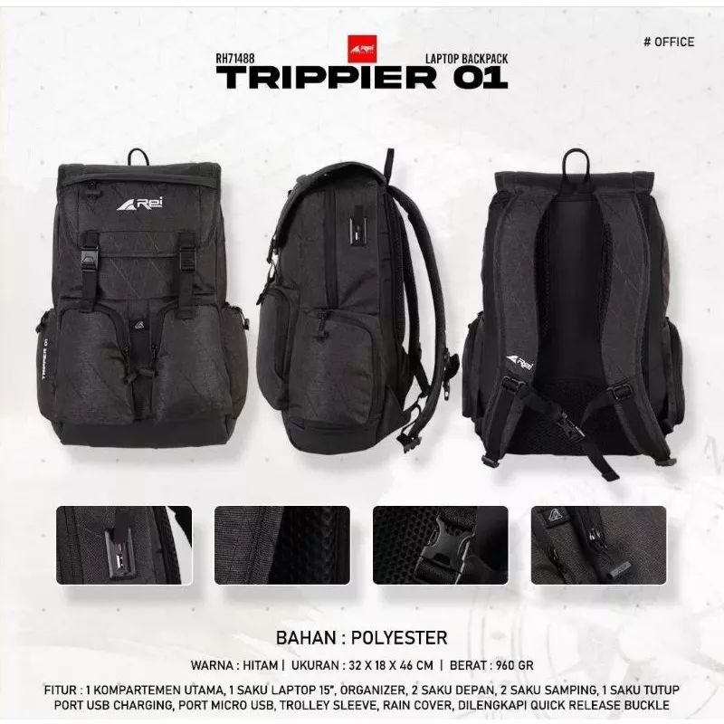 Tas Ransel Pria 25L TRIPPIER 01 AREI OUTDOORGEAR - DAYPACK Pria REI TRIPPIER 01 BLK - Tas Ransel Lap