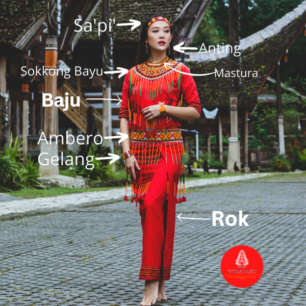 Baju Toraja, Pakaian Toraja dan aksesoris Lengkap Sokkong Bayu Toraja, Ambero Toraja, Sa'pi' Ikat Ke