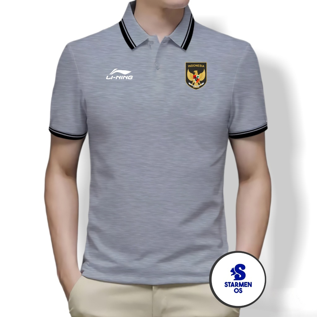 Kaos Polo Shirt Pria Kerah List Putih Logo GARUDA INDONESIA AND Ll NING SEA GAMES 2023