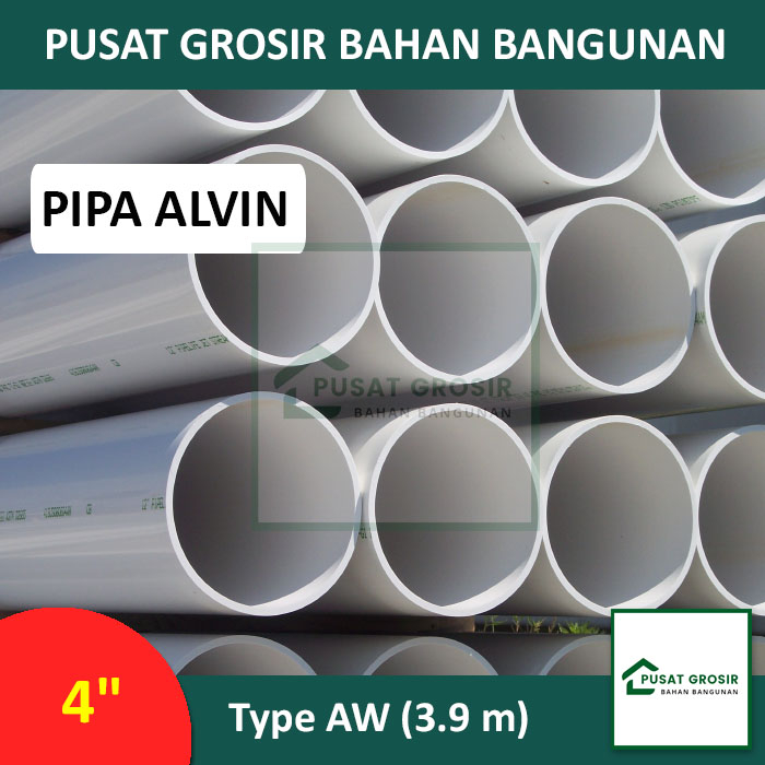 Pipa PVC 4" D Merek Alvin Pipa Paralon 4inch D Per Btg (3,9m)