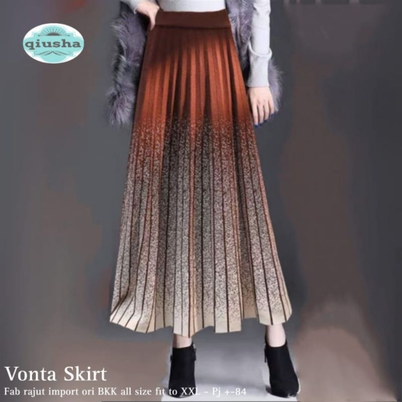 VONTA SKIRT ROK WANITA RAJUT GRADASI PLISKET IMPORT BANGKOK BKK