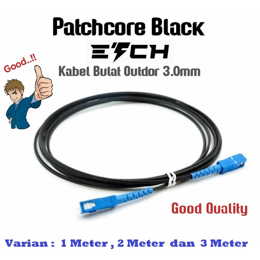 Patchcore Black ETCH 3mm [ Good Quality ] - Patchcord Fiber Optic Hitam 3.0mm