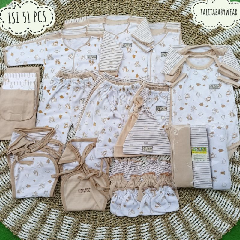 51 PCS Perlengkapan Bayi Baru Lahir/Paket Baju Bayi Seri Coklat Komplit Paket Brojol Baby Newborn talitababywear