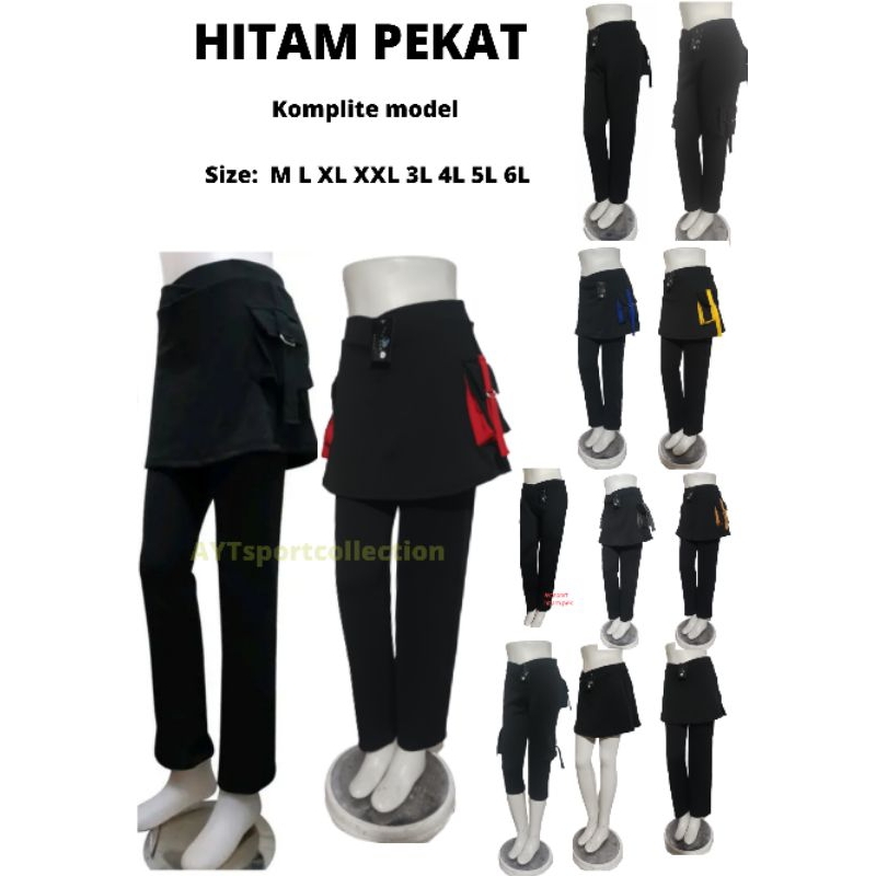 CELANA SENAM ROK KANTONG WANITA HITAM/celana senam wanita hitam pekat rok kantong kargo terlaris
