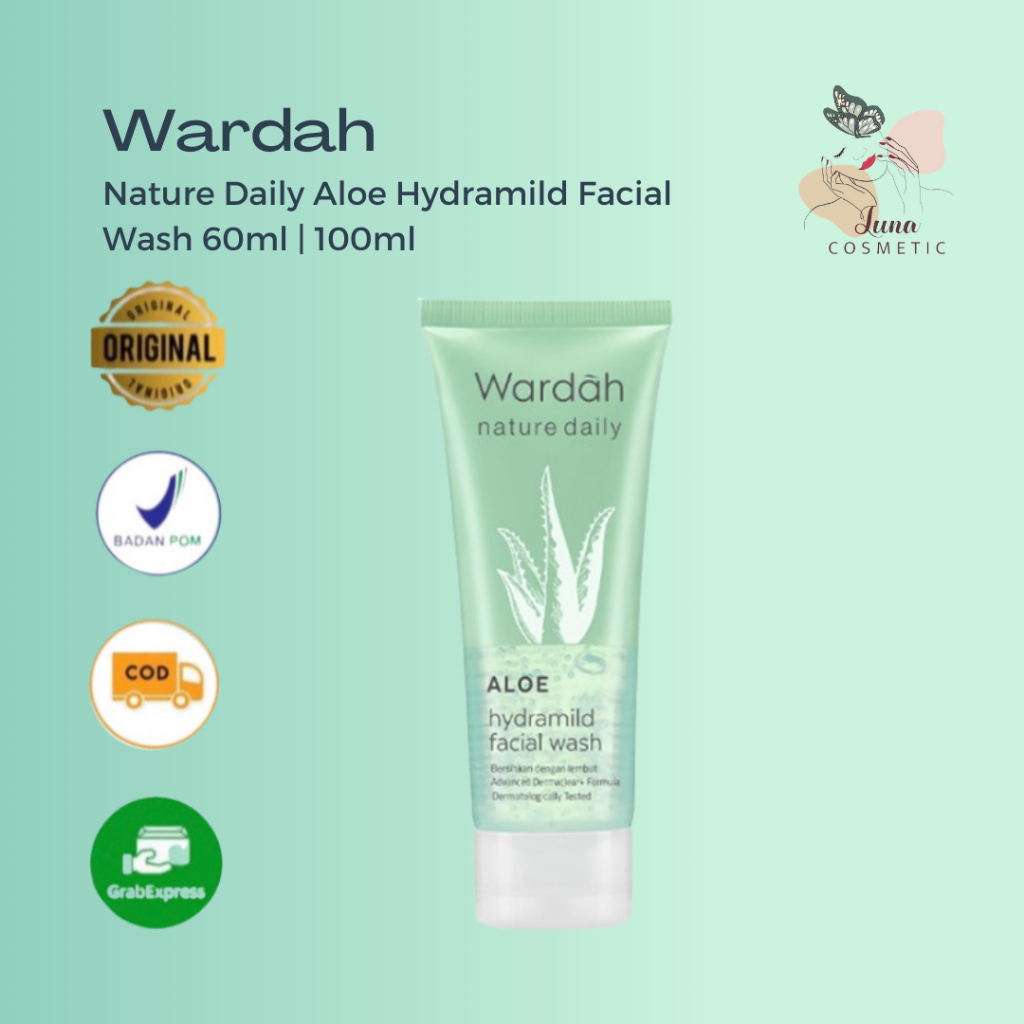 Wardah Nature Daily Aloe Hydramild Facial Wash - Gel pembersih wajah - Dilengkapi Natural Aloe Vera - Melembapkan dan Menyegarkan WARDAH