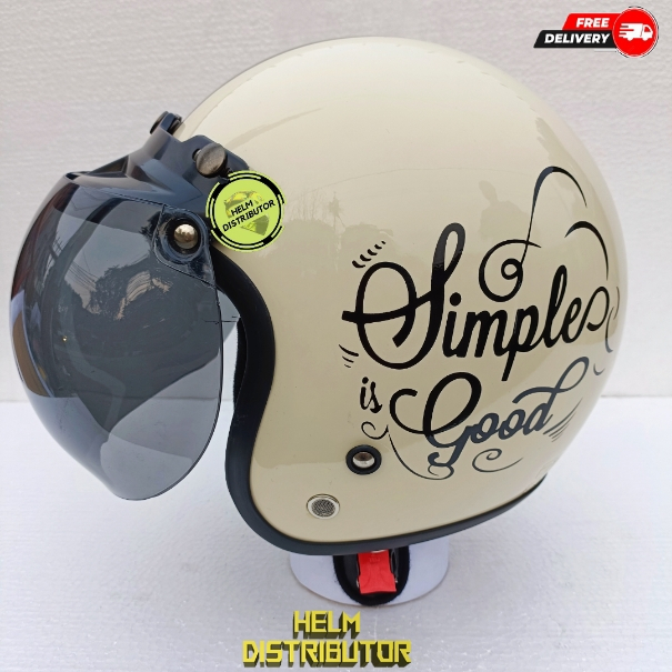 HELM BOGO HELM BOGO RETRO MOTIF SIMPLE GOOD EVERYBODY KACA DATAR UNTUK PRIA DAN WANITA DEWASA COD