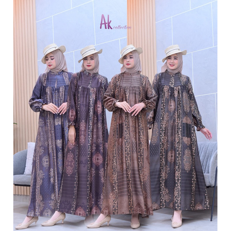 Asyifa Dress |Gamis Motif Pesta Terbaru|Gamis Raya Bahan silk premium|Busui ( JUMBO READY )